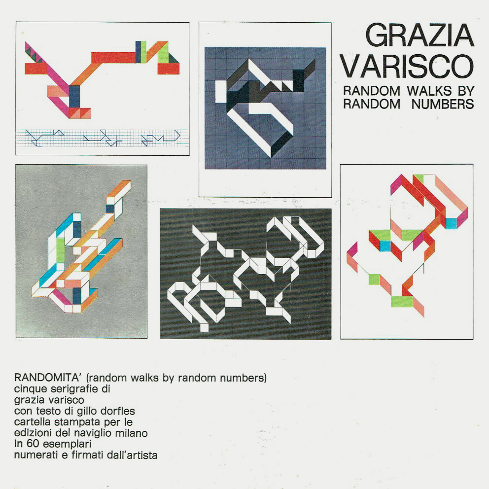 Grazia Varisco. Random walks by random numbers, exhibition invitation card, Milano, Galleria del Naviglio, 1974. Milano, Archivio Grazia Varisco.