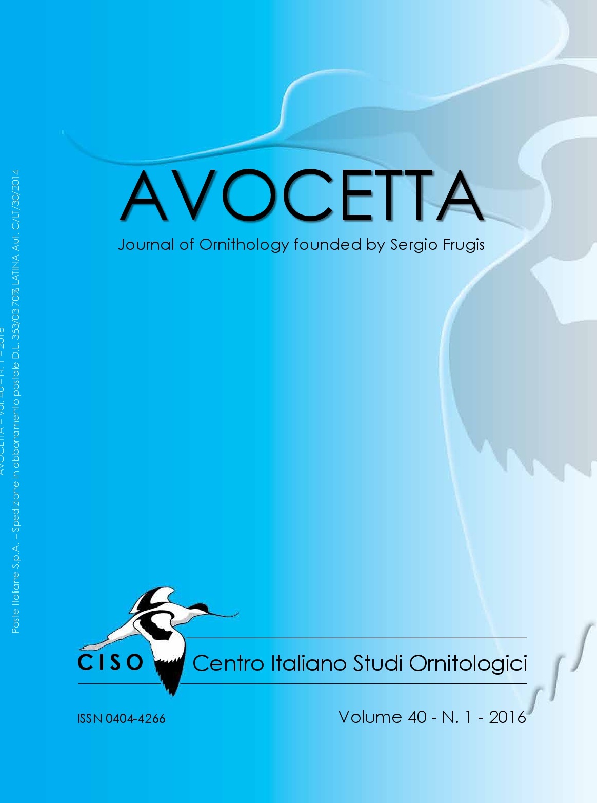 copertina avocetta volume 40 n. 1 2016